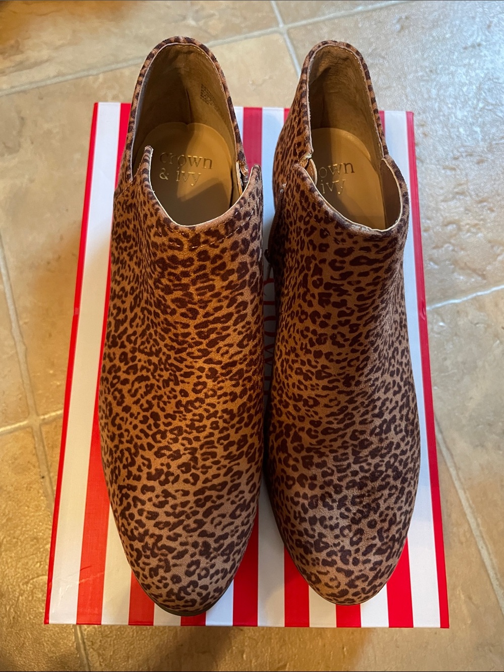 crown & ivy Leopard-Print Ankle Booties in Brown and Black